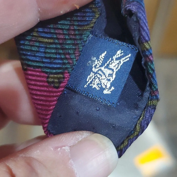 Burberry silk tie blue burgandy paisley - Picture 3 of 7